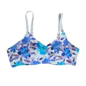 Knix Blue and Purple Wireless Bra with Floral Print